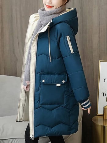 2023 Зимно дамско яке Палта Дълги паркове Дамско пухено памучно палто с качулка Дебели топли якета Ветроустойчиво ежедневно студентско палто