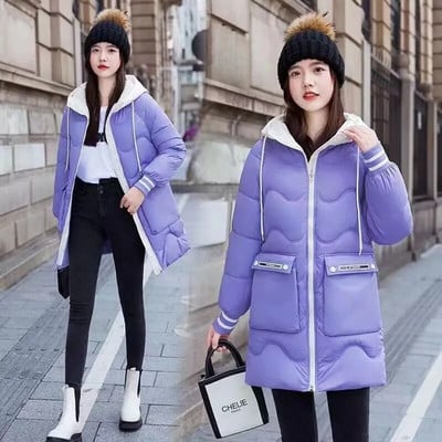 2023 Γυναικεία παλτό χειμωνιάτικα μακριά παρκά Γυναικεία παλτό με κουκούλα από βαμβάκι Χοντρά ζεστά μπουφάν Αντιανεμικό casual φοιτητικό παλτό