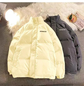 Fleece Thicken Letter Γραφικό Ανδρικό και Γυναικείο Χειμερινό Παλτό Unisex Πάρκα Oversize Κορεάτικο παλτό Ζεστό φαρδύ casual μπουφάν Feamle Y2K