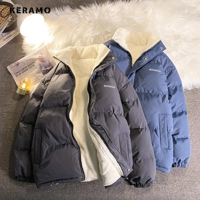 Fleece Biezs burts Graphic Vīriešu un sieviešu ziemas mētelis Unisex Oversize Parkas Korejiešu mētelis Silts Baggy Ikdienas jakas Sieviešu Y2K