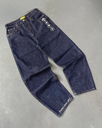 Siuvinėti tiesūs plačios džinsai Vyriški ir moteriški gatvės drabužiai, 2023 m. Nauji Harajuku raidės Laisvalaikio paprasti džinsai Y2k kelnės