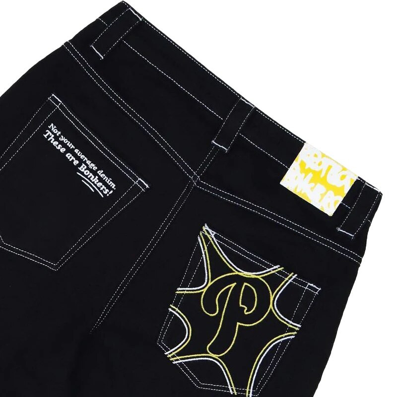 Siuvinėti tiesūs plačios džinsai Vyriški ir moteriški gatvės drabužiai, 2023 m. Nauji Harajuku raidės Laisvalaikio paprasti džinsai Y2k kelnės