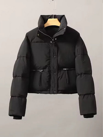 Γυναικείο κοντό χειμωνιάτικο τζάκετ με βάση γιακά με φερμουάρ High Street Cool Γυναικείο παλτό 2023 Winter Pu Δερμάτινο Lady Down παλτό