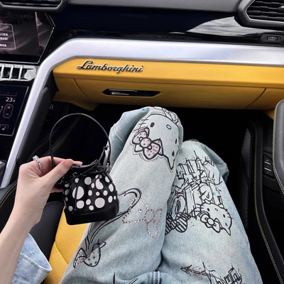 Sanrio Hot Diamond Hello Kitty Graffiti Naiste Teksad Ameerika High Street Y2k Tüdrukute Denimpüksid Uued lahtised vabaaja laiad püksid