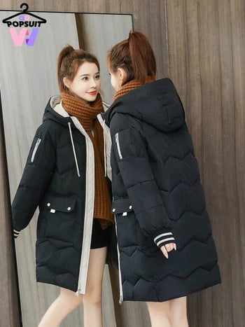 Νέο στο Χειμώνα Γυναικεία Μπουφάν Παλτό Casual Long Parka Βαμβακερό ζιβάγκο με κουκούλα μανσέτες που κλείνουν Αντιανεμικά ταξιδιωτικά παλτό