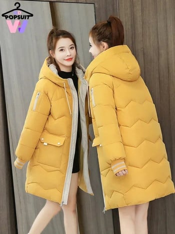 Νέο στο Χειμώνα Γυναικεία Μπουφάν Παλτό Casual Long Parka Βαμβακερό ζιβάγκο με κουκούλα μανσέτες που κλείνουν Αντιανεμικά ταξιδιωτικά παλτό