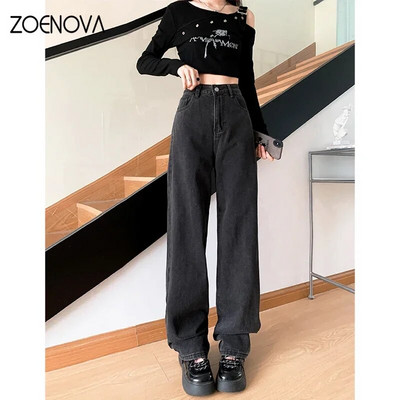 ZOENOVA Jeans Sieviešu platas bikses Mom Femme Black Y2K džinsi ar augstu vidukli sieviešu bikses 2023 Apģērbs Pantalones Spodnie Damskie
