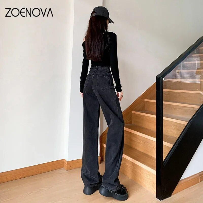 ZOENOVA Teksad Naiste laia säärega püksid Mom Femme Must Y2K Teksad Kõrge vöökohaga Naiste püksid 2023 Riietus Pantalones Spodnie Damskie