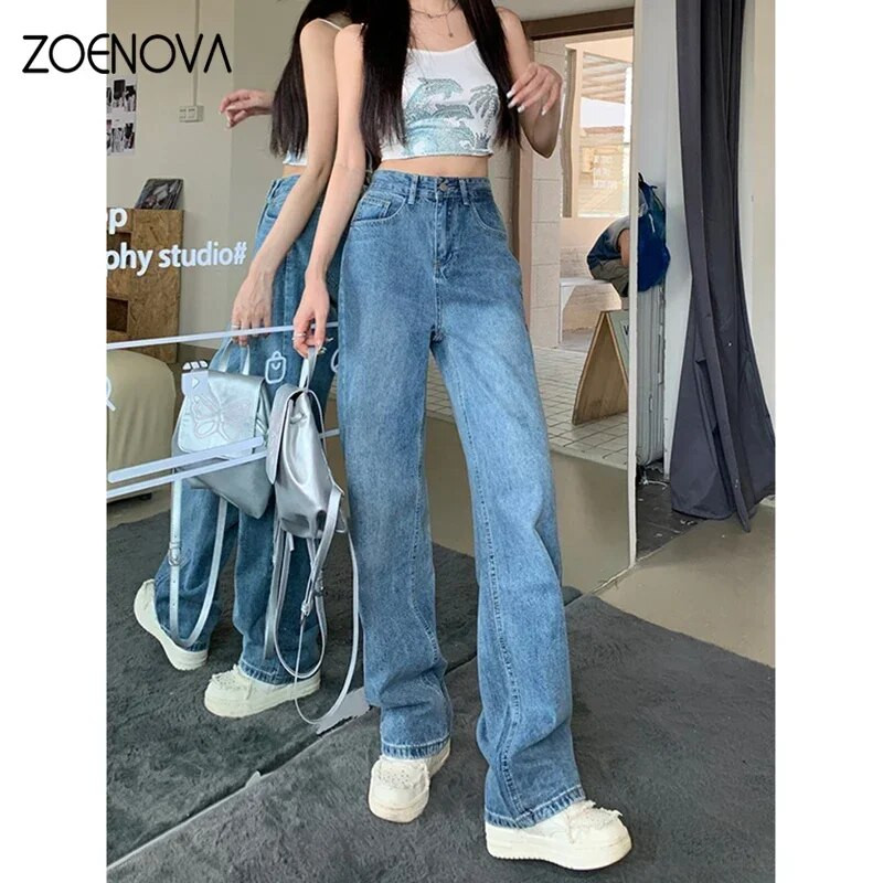 ZOENOVA Teksad Naiste laia säärega püksid Mom Femme Must Y2K Teksad Kõrge vöökohaga Naiste püksid 2023 Riietus Pantalones Spodnie Damskie