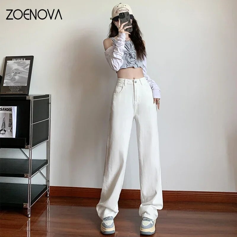 ZOENOVA Teksad Naiste laia säärega püksid Mom Femme Must Y2K Teksad Kõrge vöökohaga Naiste püksid 2023 Riietus Pantalones Spodnie Damskie