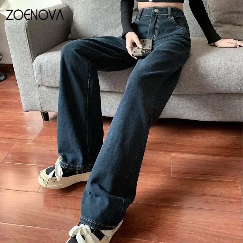ZOENOVA Teksad Naiste laia säärega püksid Mom Femme Must Y2K Teksad Kõrge vöökohaga Naiste püksid 2023 Riietus Pantalones Spodnie Damskie