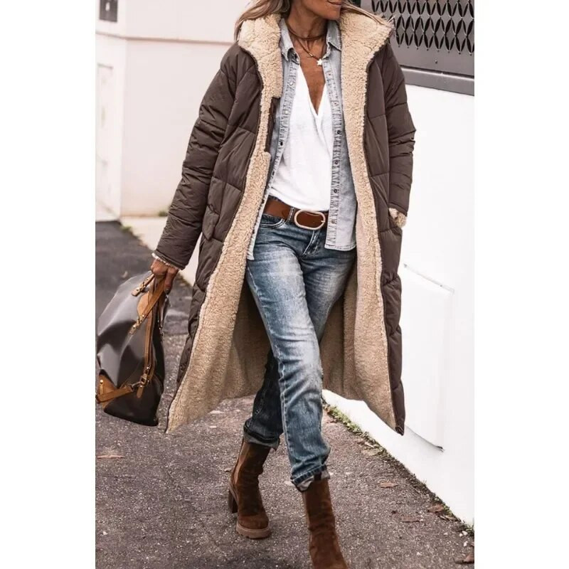 Naiste lahtised ühevärvilised pehmed pikad parkad 2023. aasta uus talveparkade naiste vabaaja pikkade varrukatega kapuutsiga ja tõmblukuga mantel