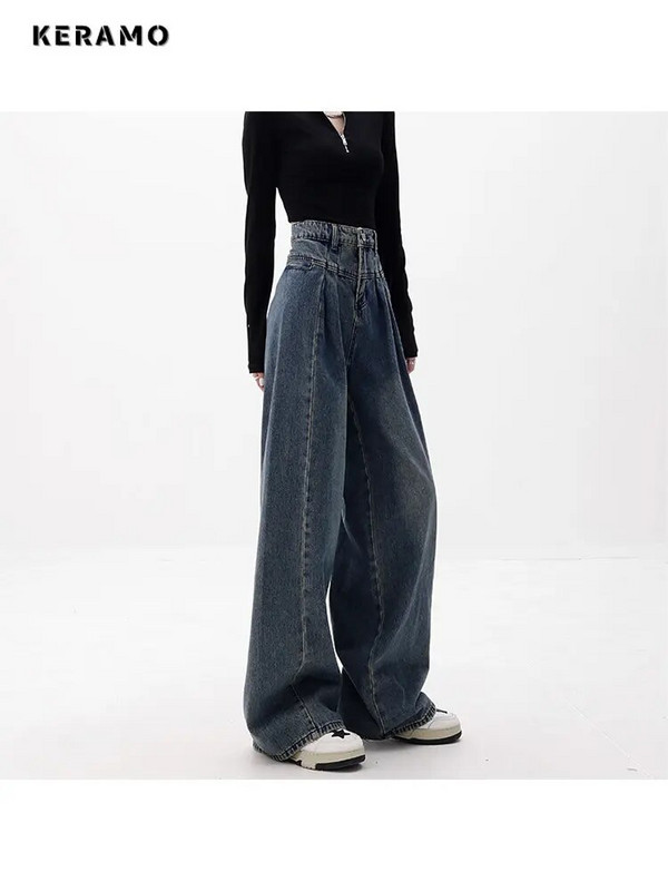 2022. aasta naiste tänavarõivad vintage teksad Denimpüksid Korea mood kottis teksad Naine kõrge vöökohaga ülisuure disainiga naiste püksid Y2k