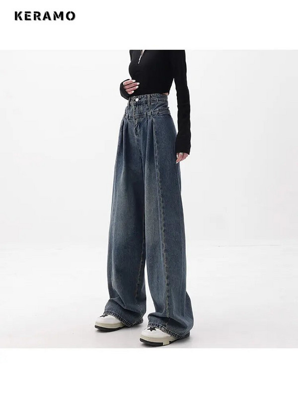 2022. aasta naiste tänavarõivad vintage teksad Denimpüksid Korea mood kottis teksad Naine kõrge vöökohaga ülisuure disainiga naiste püksid Y2k