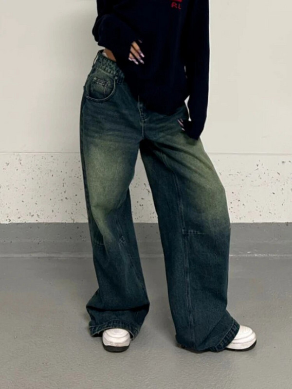 HOUZHOU Vintage vrećaste traperice široke ženske grunge prevelike američke retro traper hlače visokog struka Ženske ulične kaubojske hlače