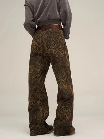 HOUZHOU Tan Leopard Jeans Γυναικείο τζιν Παντελόνι Γυναικείο Oversize Φαρδύ παντελόνι στο πόδι Streetwear Hip Hop Vintage Ρούχα Loose Casual