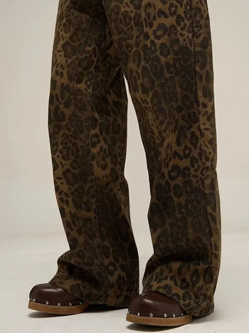 HOUZHOU Tan Leopard Jeans Γυναικείο τζιν Παντελόνι Γυναικείο Oversize Φαρδύ παντελόνι στο πόδι Streetwear Hip Hop Vintage Ρούχα Loose Casual