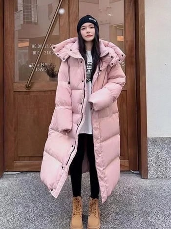 V&E 2023 Winter Warm Pink Hooded Long ParkaS Chaqueta Παχύ αντιανεμικό πανωφόρι Casual Snow Wear Γυναικεία βαμβακερή Jaqueta Νέα