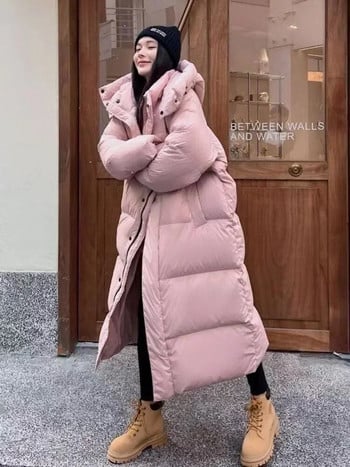 V&E 2023 Winter Warm Pink Hooded Long ParkaS Chaqueta Παχύ αντιανεμικό πανωφόρι Casual Snow Wear Γυναικεία βαμβακερή Jaqueta Νέα