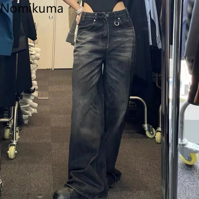 Nomikuma Pantalon Femme Есен Зима Широк крачол Свободни дънки с висока талия Дамски ретро улични панталони Harajuku Pantalon Pour Femme