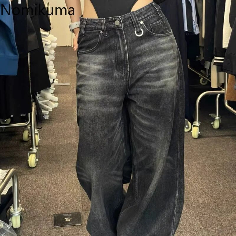 Nomikuma Pantalon Femme Sügis Talvine Lai jalg kõrge vöökoht lahtised teksad Naine Vintage tänavamood Harajuku Pantalon Pour Femme