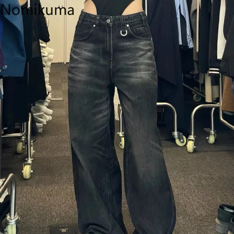 Nomikuma Pantalon Femme Sügis Talvine Lai jalg kõrge vöökoht lahtised teksad Naine Vintage tänavamood Harajuku Pantalon Pour Femme
