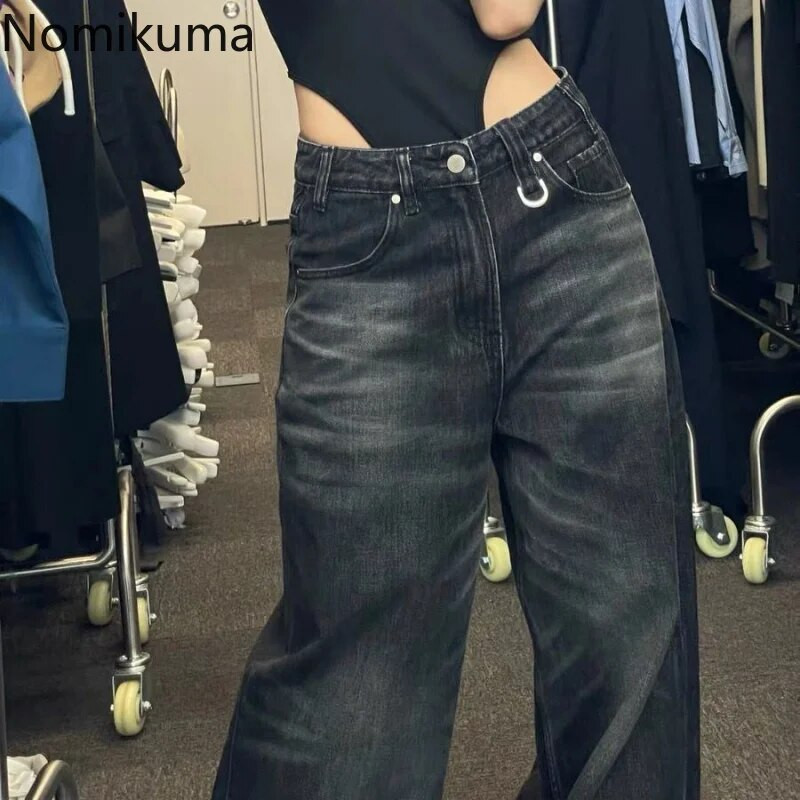 Nomikuma Pantalon Femme Sügis Talvine Lai jalg kõrge vöökoht lahtised teksad Naine Vintage tänavamood Harajuku Pantalon Pour Femme