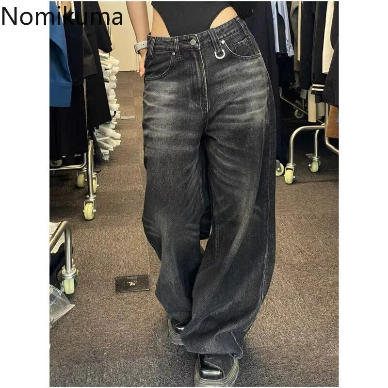 Nomikuma Pantalon Femme Sügis Talvine Lai jalg kõrge vöökoht lahtised teksad Naine Vintage tänavamood Harajuku Pantalon Pour Femme