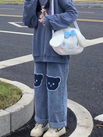 Y2K Harajuku Γυναικεία Κορεάτικη Hip Hop Bear Jeans Egirl Παντελόνι με φαρδύ πόδι ίσιο παντελόνι Γυναικείο ψηλόμεσο τζιν φαρδύ ρούχα Kawaii