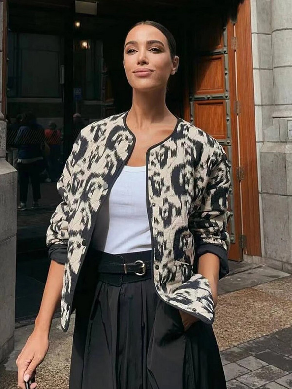 SLTNX TRAF Jesenske ženske jakne Prošivena podstavljena odjeća Topla odjeća Odjeća u trendu Ženska pamučna jakna s uzorkom životinja