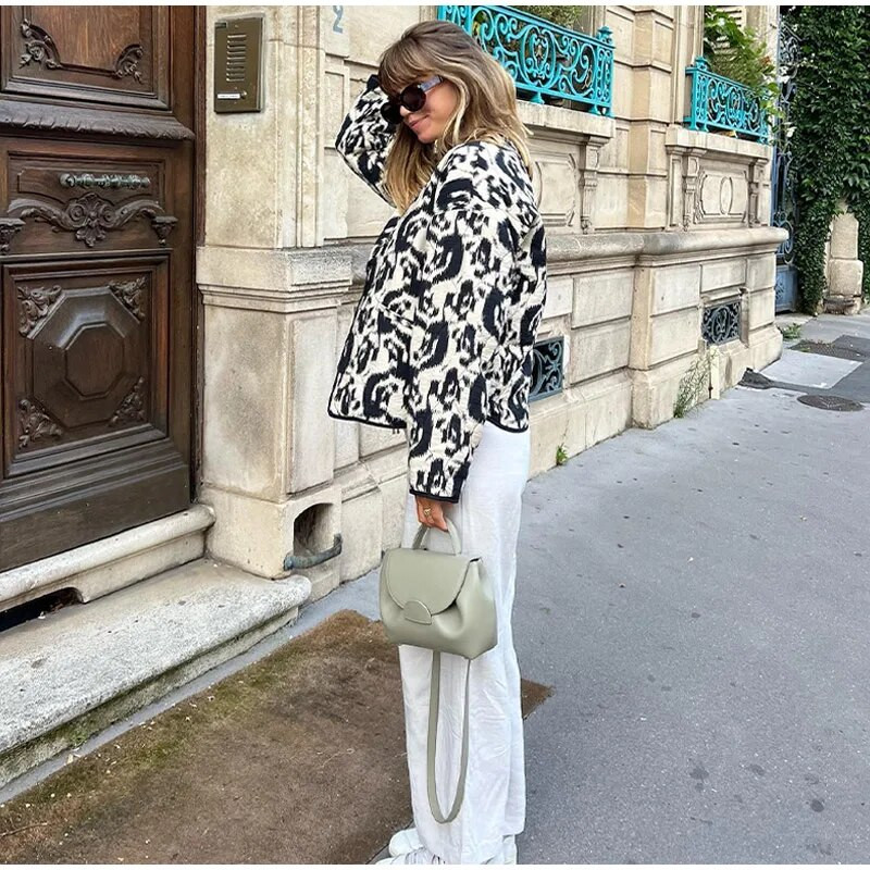 SLTNX TRAF Jesenske ženske jakne Prošivena podstavljena odjeća Topla odjeća Odjeća u trendu Ženska pamučna jakna s uzorkom životinja