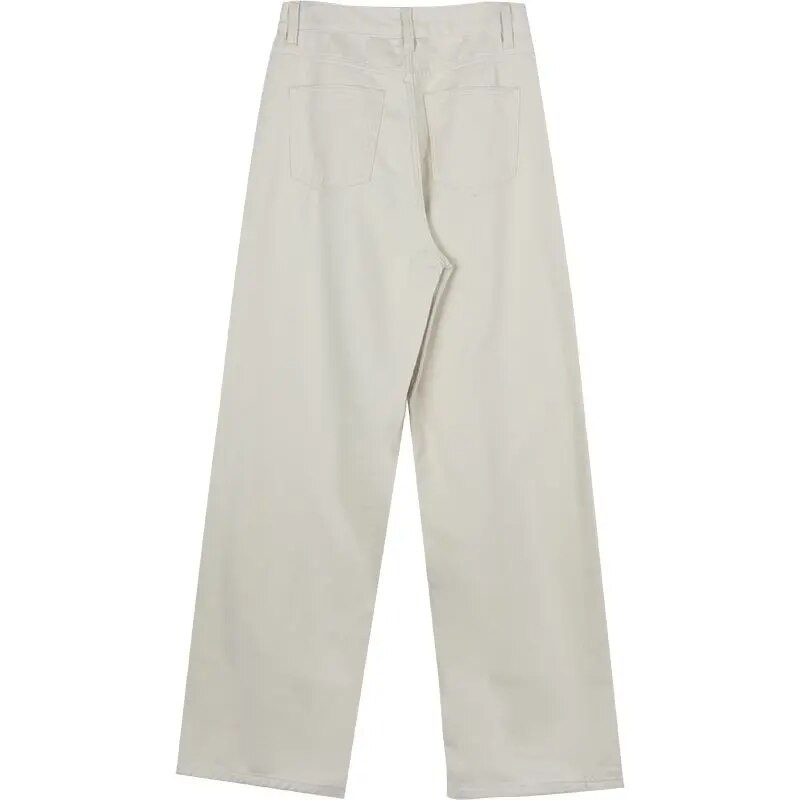 Naiste vabaaja teksapüksid mood Beežid teksad Vintage kõrge vöökohaga laia säärega püksid Klassikalised tänavarõivad, sügisene naised