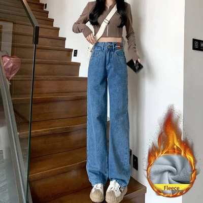 ZOENOVA vastag bársony női, magas derekú, buggyos farmernadrág, 2023-as téli laza polár, meleg, vékony, sztreccs női alkalmi farmer, széles nadrág