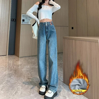 ZOENOVA vastag bársony női, magas derekú, buggyos farmernadrág, 2023-as téli laza polár, meleg, vékony, sztreccs női alkalmi farmer, széles nadrág