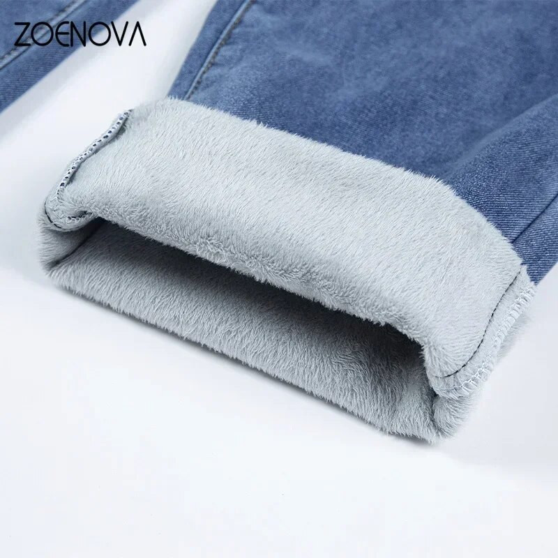 ZOENOVA vastag bársony női, magas derekú, buggyos farmernadrág, 2023-as téli laza polár, meleg, vékony, sztreccs női alkalmi farmer, széles nadrág