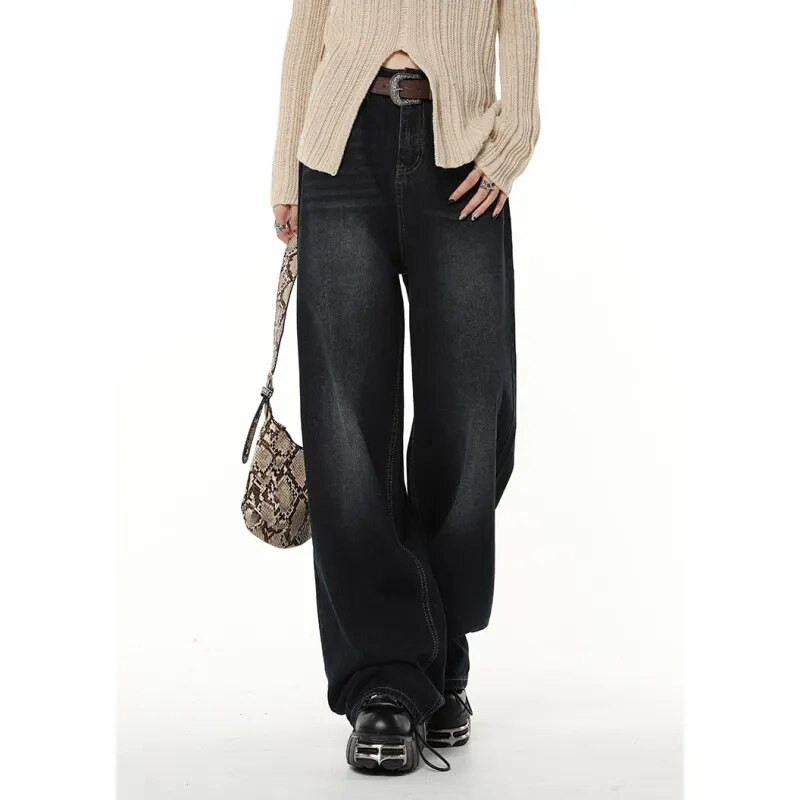 Meresinine kõrge vöökohaga naiste teksad Ameerika moe vintage tänavarõivad laia jalaga teksane naiste teksapüksid kottis teksapüksid