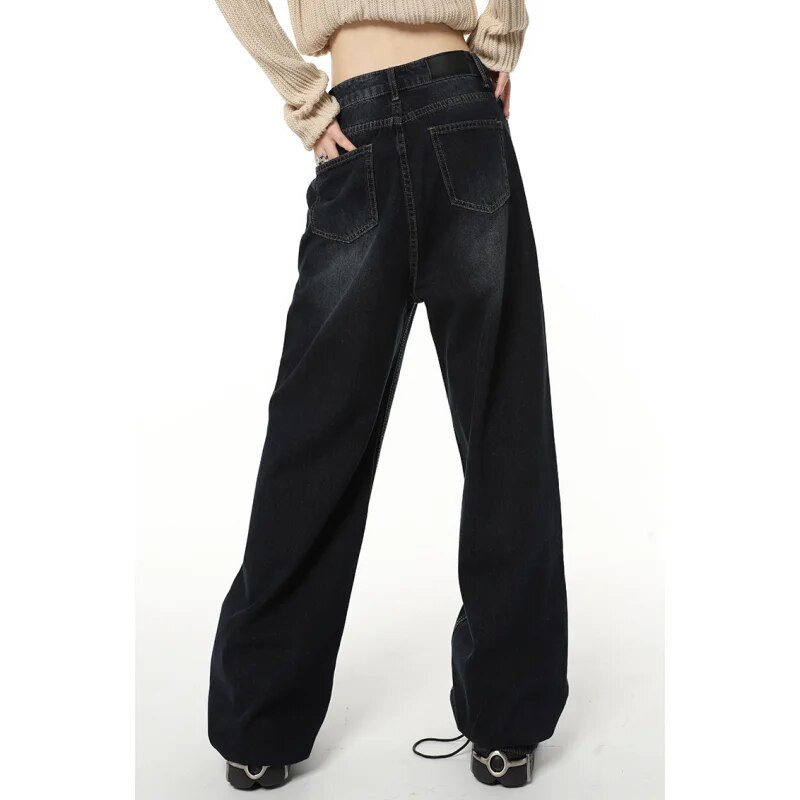 Meresinine kõrge vöökohaga naiste teksad Ameerika moe vintage tänavarõivad laia jalaga teksane naiste teksapüksid kottis teksapüksid