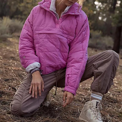 Rudens ziemas vienkrāsains polsterēta jaka sievietēm Modes kabatas ar garām piedurknēm ar kapuci džemperi Japāņu un korejiešu ikdienas mēteļi