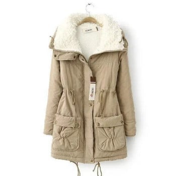 Зимно памучно яке, едноцветно, средна дължина на шнур, талия нагоре, отслабващо памучно яке от овча кожа, памучна дамска рокля