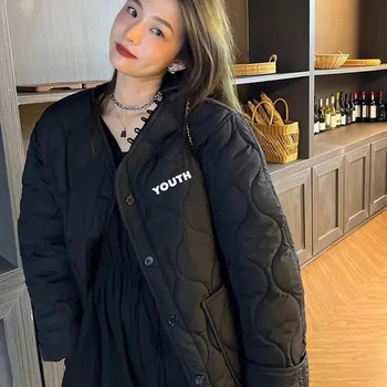 Зимна парка Дамски черни якета с цип Топло дебело палто Късо яке Korea Streetwear Връхни дрехи Harajuku Дрехи Големи горнища
