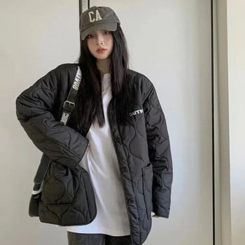 Зимна парка Дамски черни якета с цип Топло дебело палто Късо яке Korea Streetwear Връхни дрехи Harajuku Дрехи Големи горнища