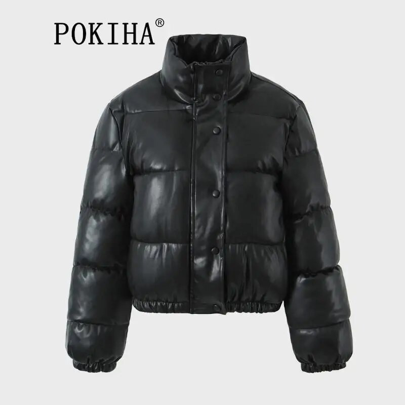 „Pokiha“ stora šilta madinga paminkštinta laisvalaikio užtrauktuku medvilninė odinė trumpa striukė, paltas moteriškas senovinis ilgomis rankovėmis moteriškas viršutinis drabužis Naujas
