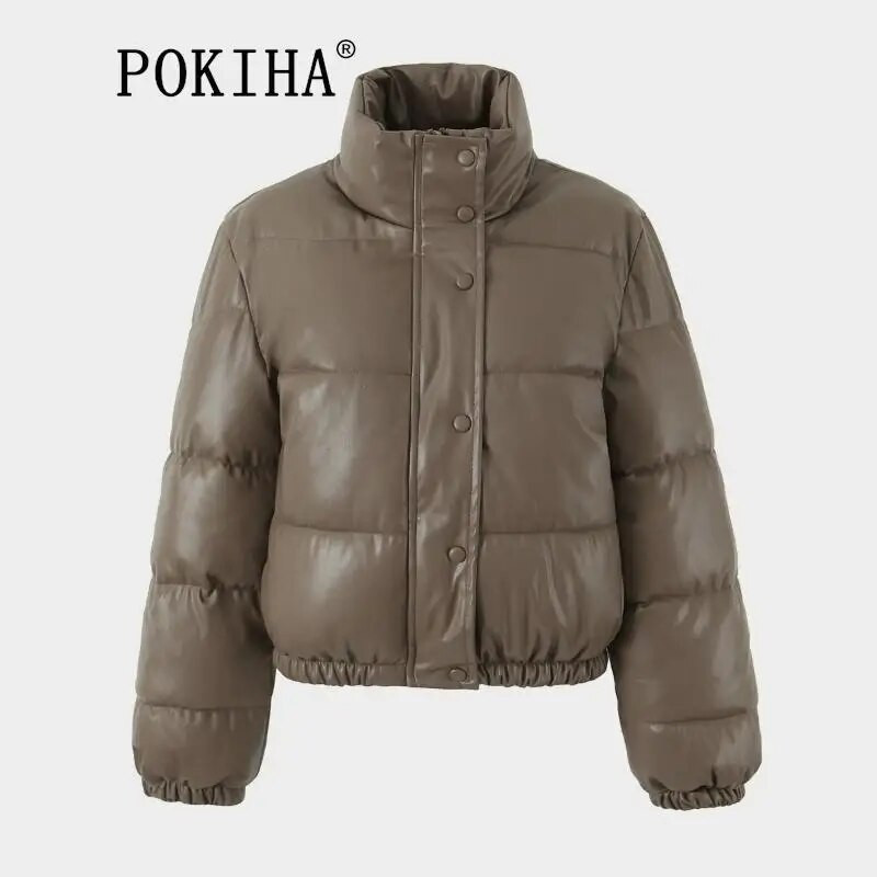 „Pokiha“ stora šilta madinga paminkštinta laisvalaikio užtrauktuku medvilninė odinė trumpa striukė, paltas moteriškas senovinis ilgomis rankovėmis moteriškas viršutinis drabužis Naujas