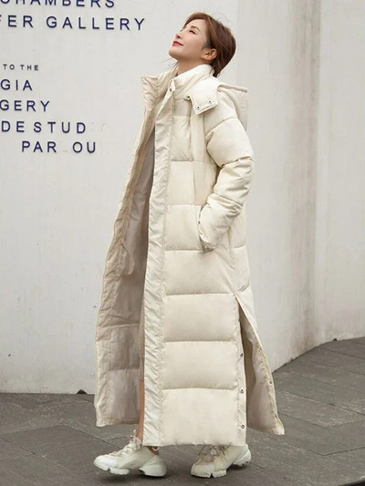 Fotvotee ziemas jaka sievietēm, garš, biezs dūnu mētelis ar kapuci taisni elegants virsdrēbes 2023. gada korejiešu modes sieviešu parkas