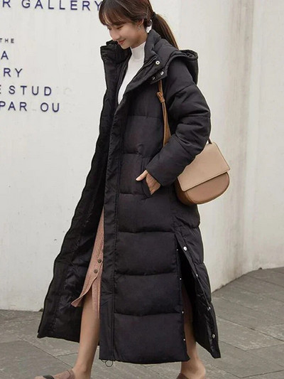 Fotvotee ziemas jaka sievietēm, garš, biezs dūnu mētelis ar kapuci taisni elegants virsdrēbes 2023. gada korejiešu modes sieviešu parkas