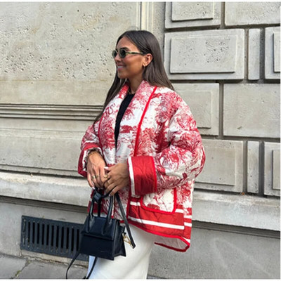 Prinditud revääriga lühike puuvillane jope naiste pikkade varrukatega sooja taskuga kardigan mantel 2023. aasta sügistalv, uued naiste tänavariided