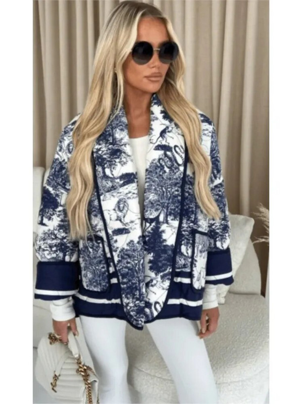 Prinditud revääriga lühike puuvillane jope naiste pikkade varrukatega sooja taskuga kardigan mantel 2023. aasta sügistalv, uued naiste tänavariided