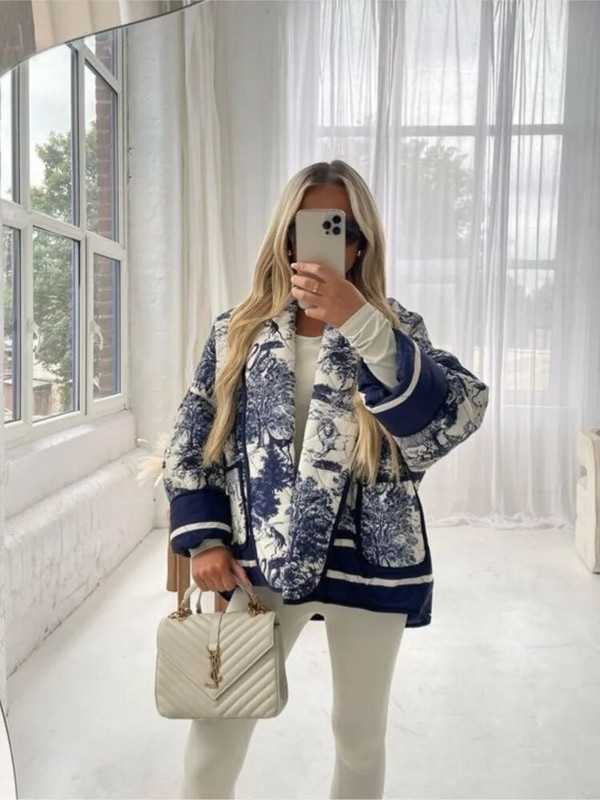 Prinditud revääriga lühike puuvillane jope naiste pikkade varrukatega sooja taskuga kardigan mantel 2023. aasta sügistalv, uued naiste tänavariided