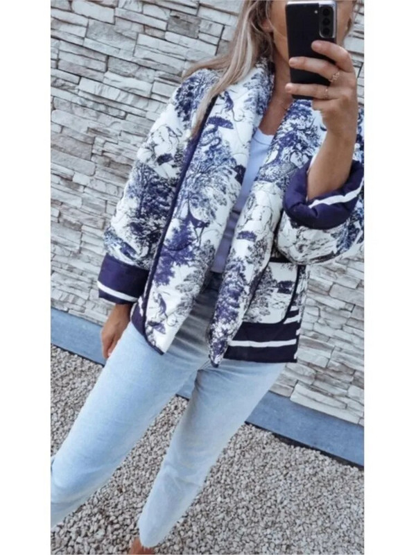 Prinditud revääriga lühike puuvillane jope naiste pikkade varrukatega sooja taskuga kardigan mantel 2023. aasta sügistalv, uued naiste tänavariided