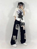 HOUZHOU Grunge Punk Patchwork Mustad teksad Naiste Hip Hop Tänavarõivad Prinditud ülisuured laia säärega püksid 90ndate vintage mood püksid